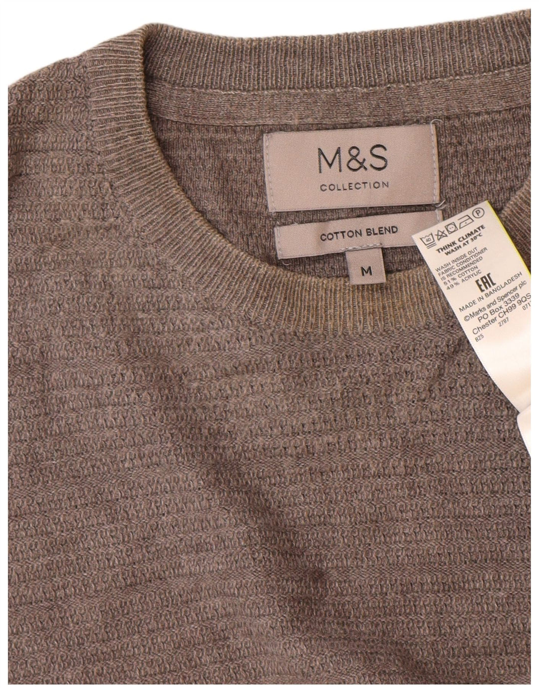 Marks & Spencer Męski sweter z okrągłym dekoltem, średnioszary, bawełniany