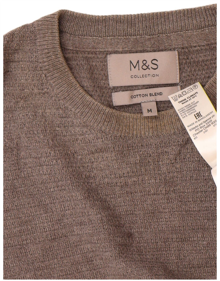 Marks & Spencer Męski sweter z okrągłym dekoltem, średnioszary, bawełniany
