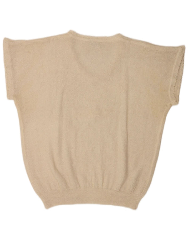 Vintage damska bluzka z krótkim rękawem Top UK 20 2XL Biały kwiatowy poliakryl