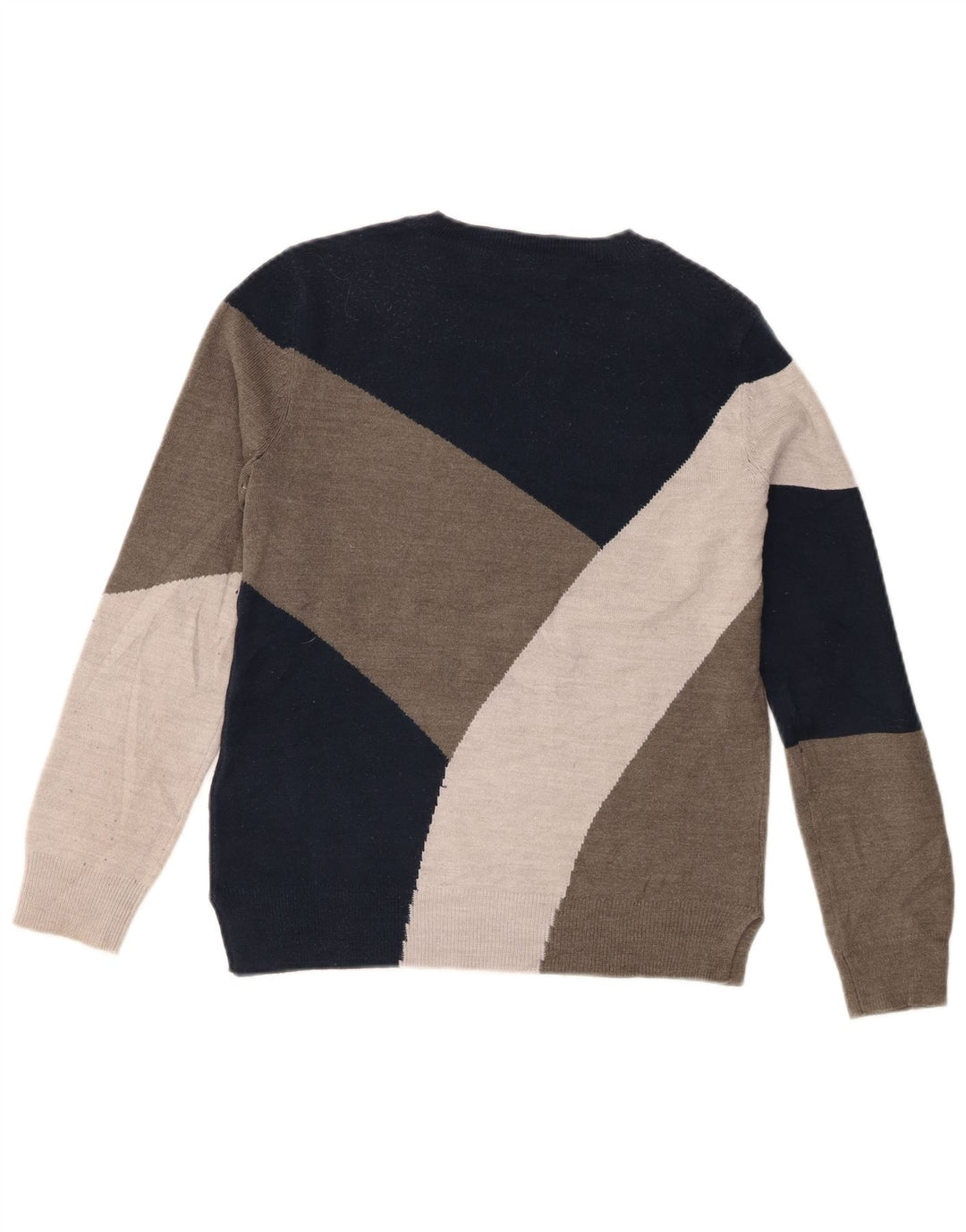 Damski sweter Marks & Spencer z okrągłym dekoltem, UK 8, mały, szary, z blokami kolorów