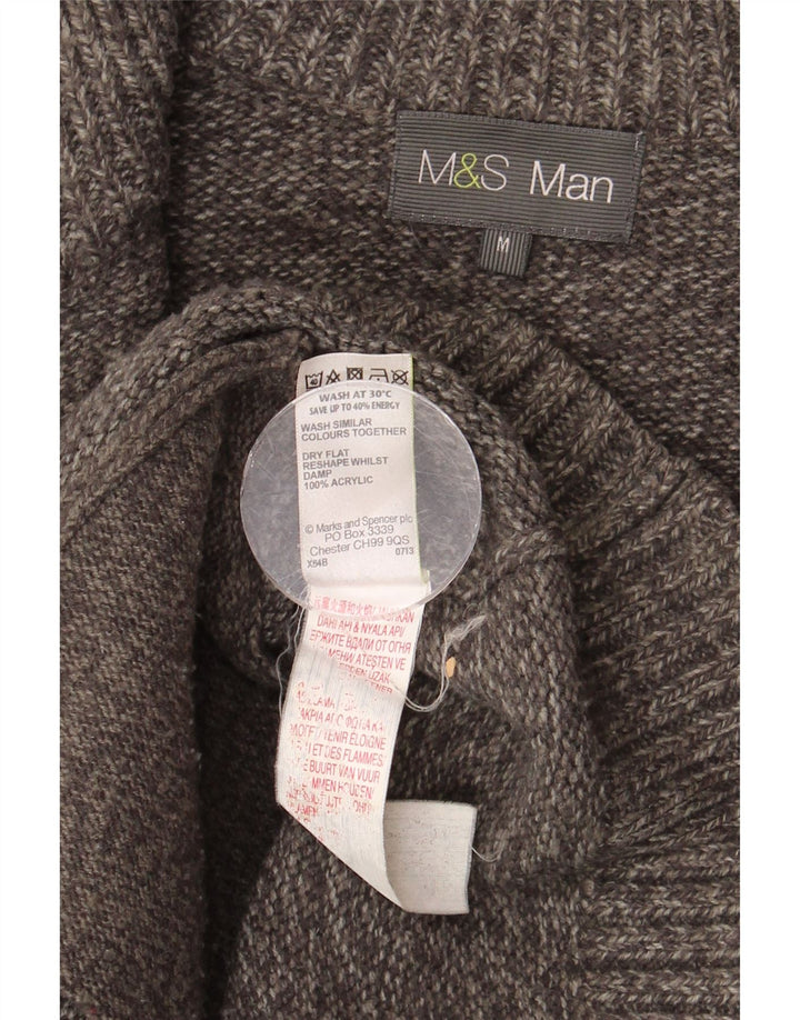 MARKS & SPENCER Męski sweter kardigan Średni szary, nakrapiany akryl