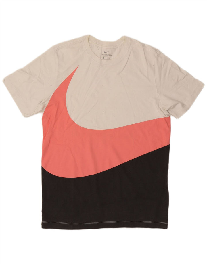 Męska koszulka z grafiką Nike, bawełniana średnia biała koszulka z blokami kolorów