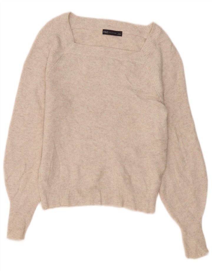 Marks & Spencer Damski sweter z dekoltem w łódkę, UK 10, mały, beżowy poliester