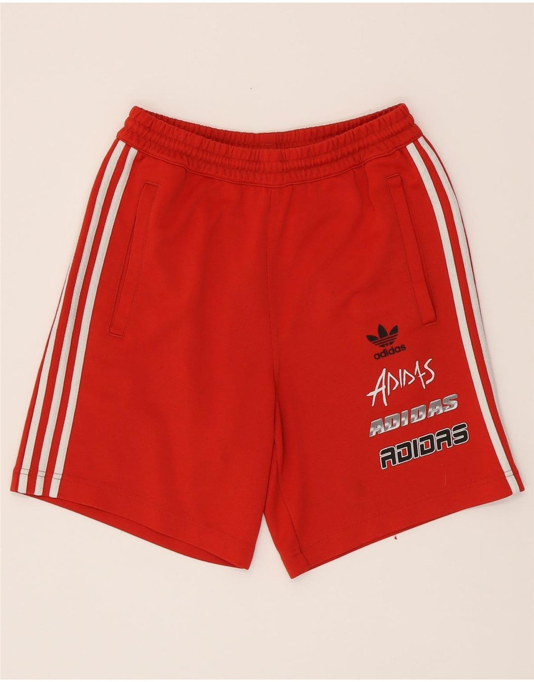 Męskie spodenki sportowe ADIDAS z grafiką, małe, czerwone, poliestrowe
