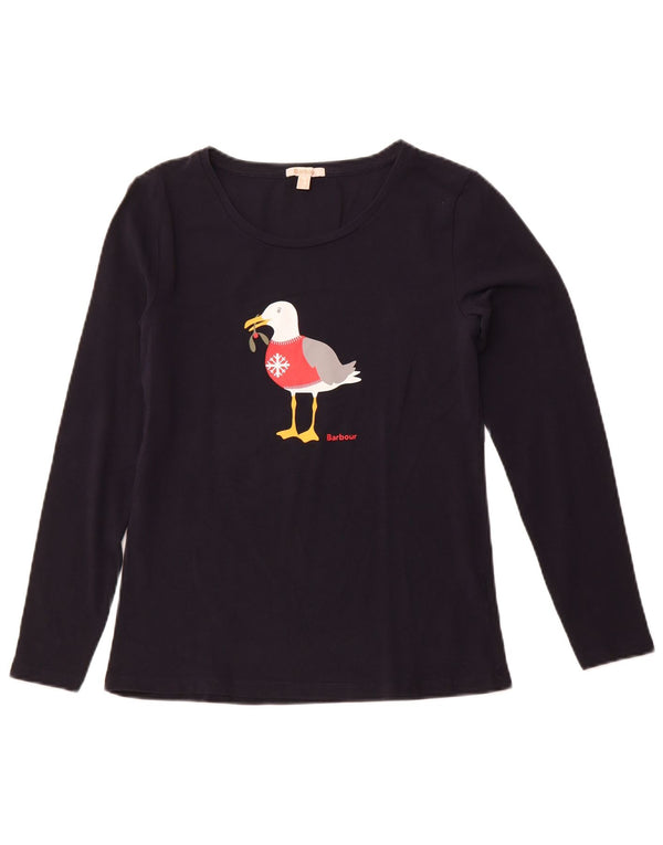 Damski top graficzny BARBOUR z długim rękawem, UK 10, mały, granatowy, świąteczny