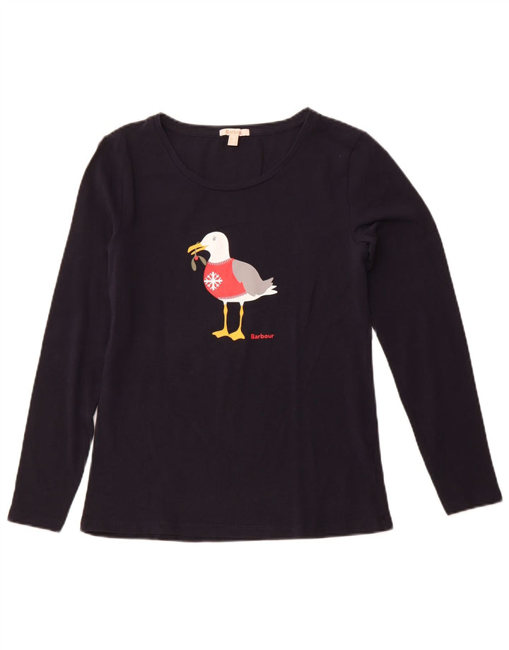 Damski top graficzny BARBOUR z długim rękawem, UK 10, mały, granatowy, świąteczny