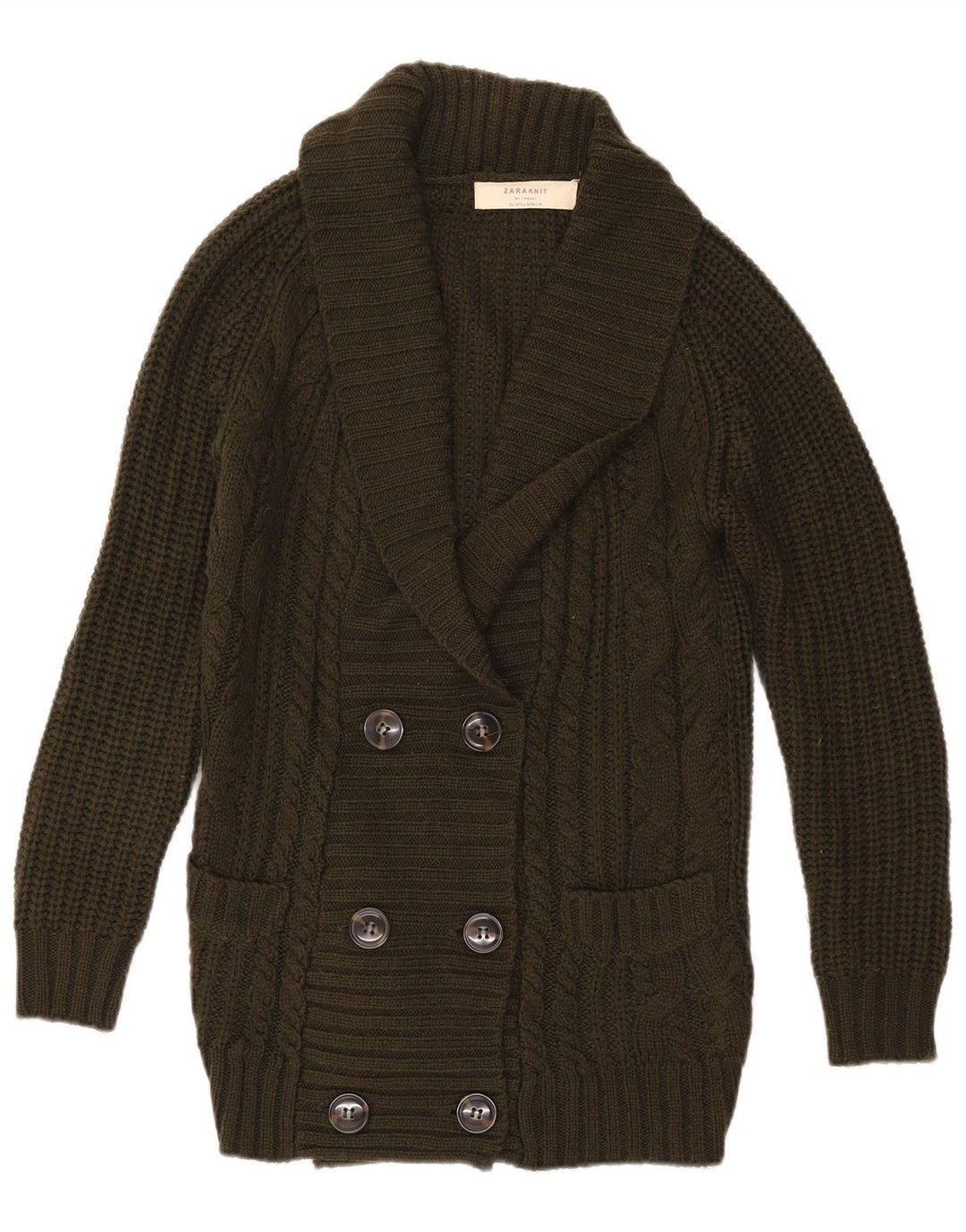 Damski sweter rozpinany z podwójnymi piersiami Zara UK 14, średni khaki