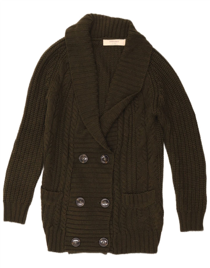 Damski sweter rozpinany z podwójnymi piersiami Zara UK 14, średni khaki
