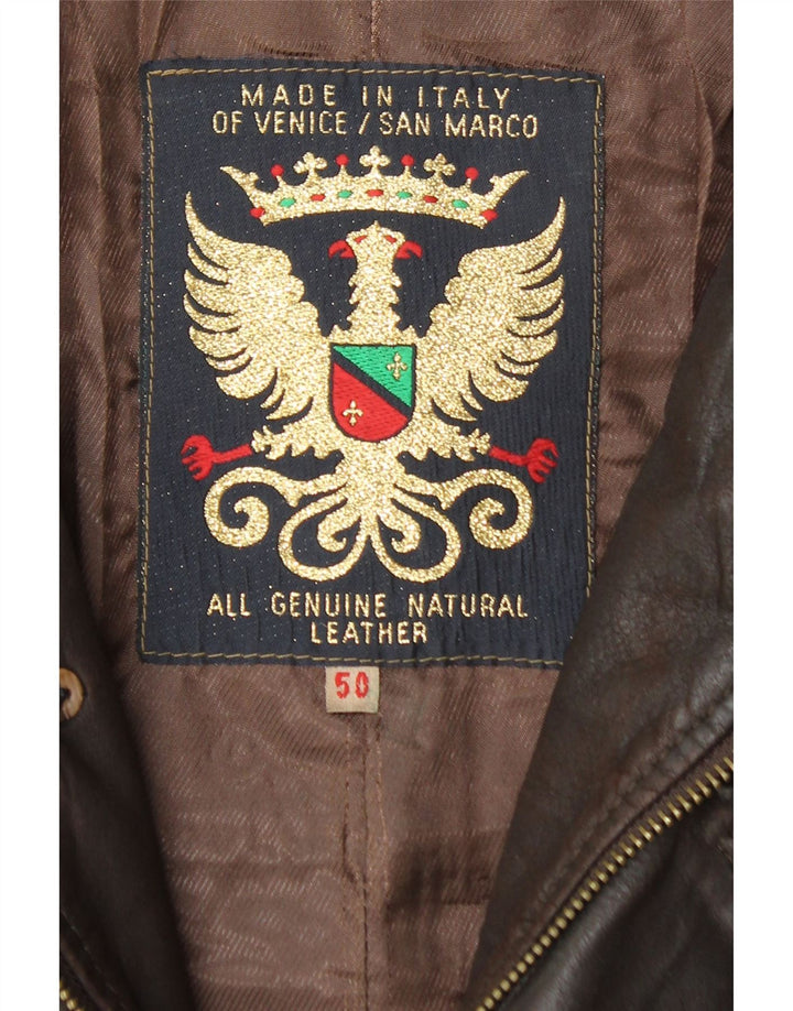 VINTAGE Mens Leather Jacket IT 50 Large Brown Leather