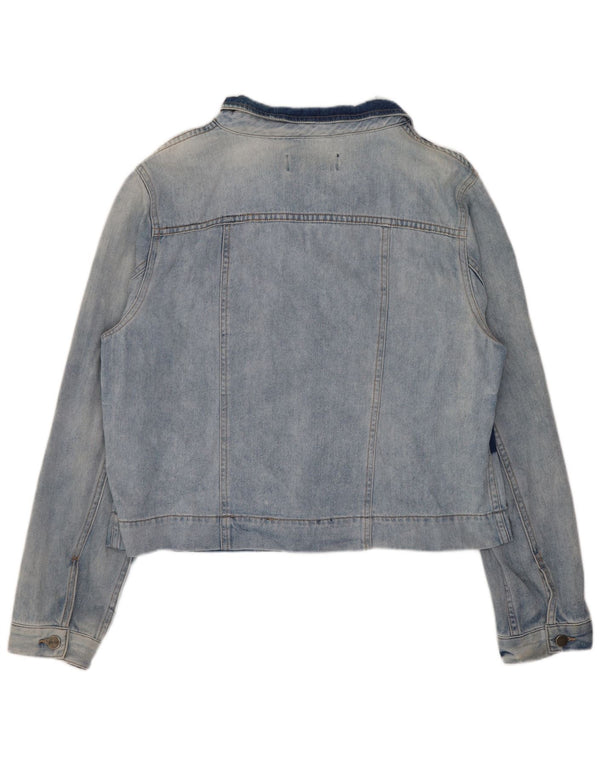 Damska kurtka jeansowa Dkny Crop UK 18 XL, niebieska, bawełniana w bloki kolorów