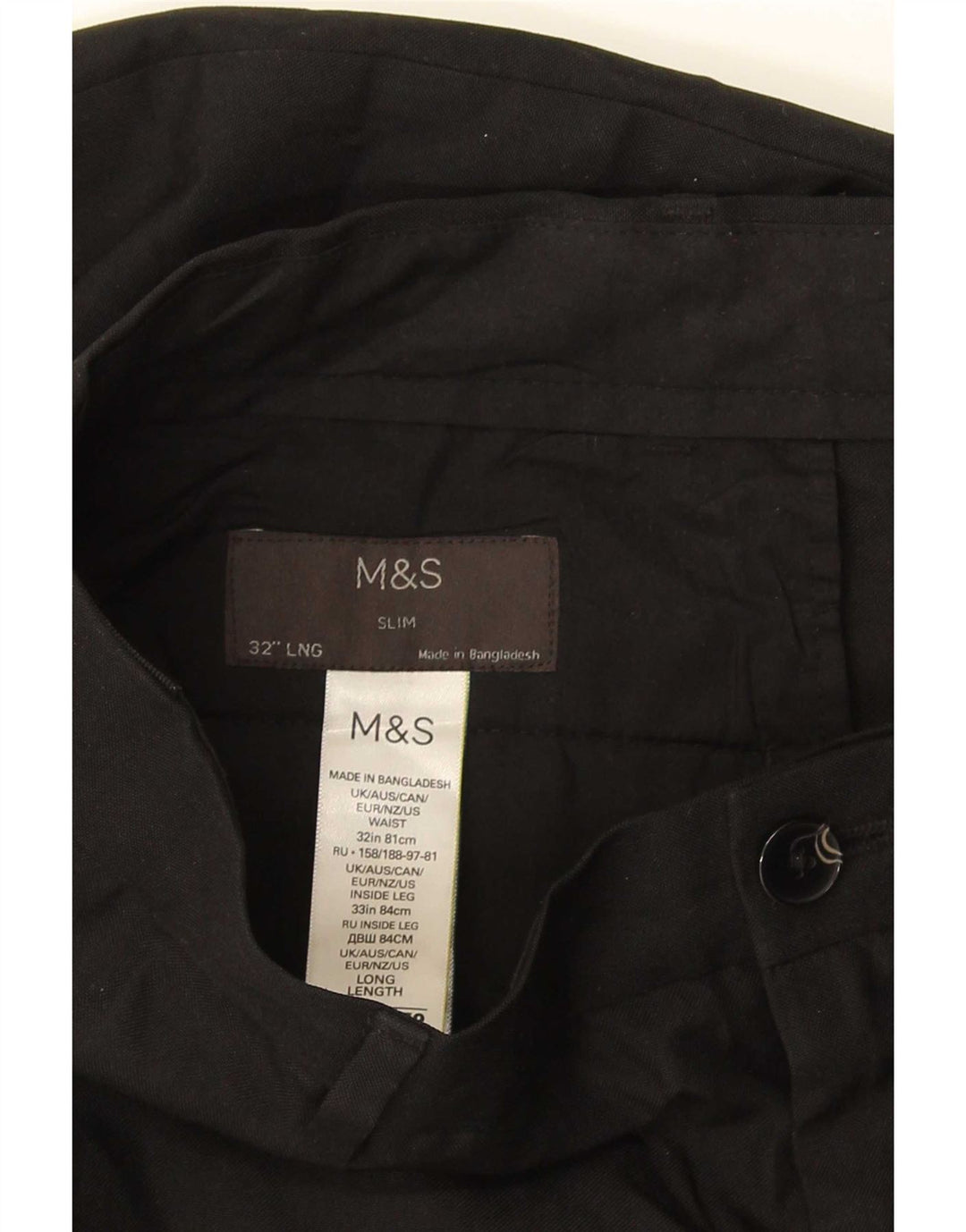 Męskie spodnie typu slim chino Marks & Spencer W32 L33, czarny poliester