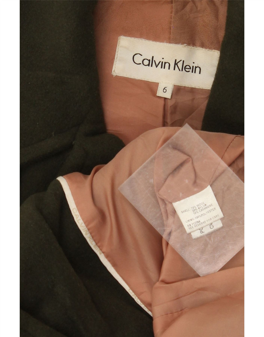 CALVIN KLEIN Damski płaszcz groszkowy US 6, średnia wełna khaki