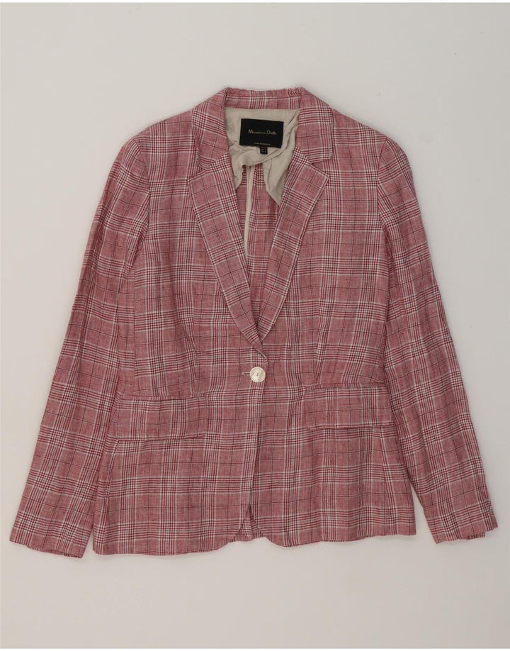 MASSIMO DUTTI Womens 1 Button Blazer Jacket EU 36 XS Burgundy Check Linen Vintage Massimo Dutti and Second-Hand Massimo Dutti from Messina Hembry 