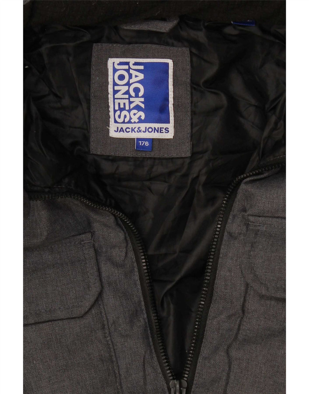 Wyściełana kurtka chłopięca Jack & Jones z kapturem, 15-16 lat, szara, nakrapiana