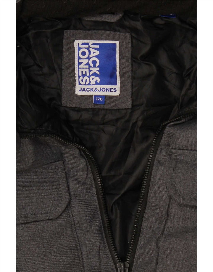 Wyściełana kurtka chłopięca Jack & Jones z kapturem, 15-16 lat, szara, nakrapiana