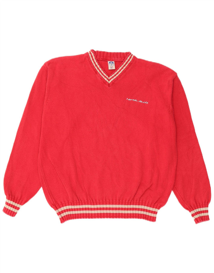 Damski sweter oversize NORTH SAILS z dekoltem w kształcie litery V, UK 10, mały, czerwony, bawełniany
