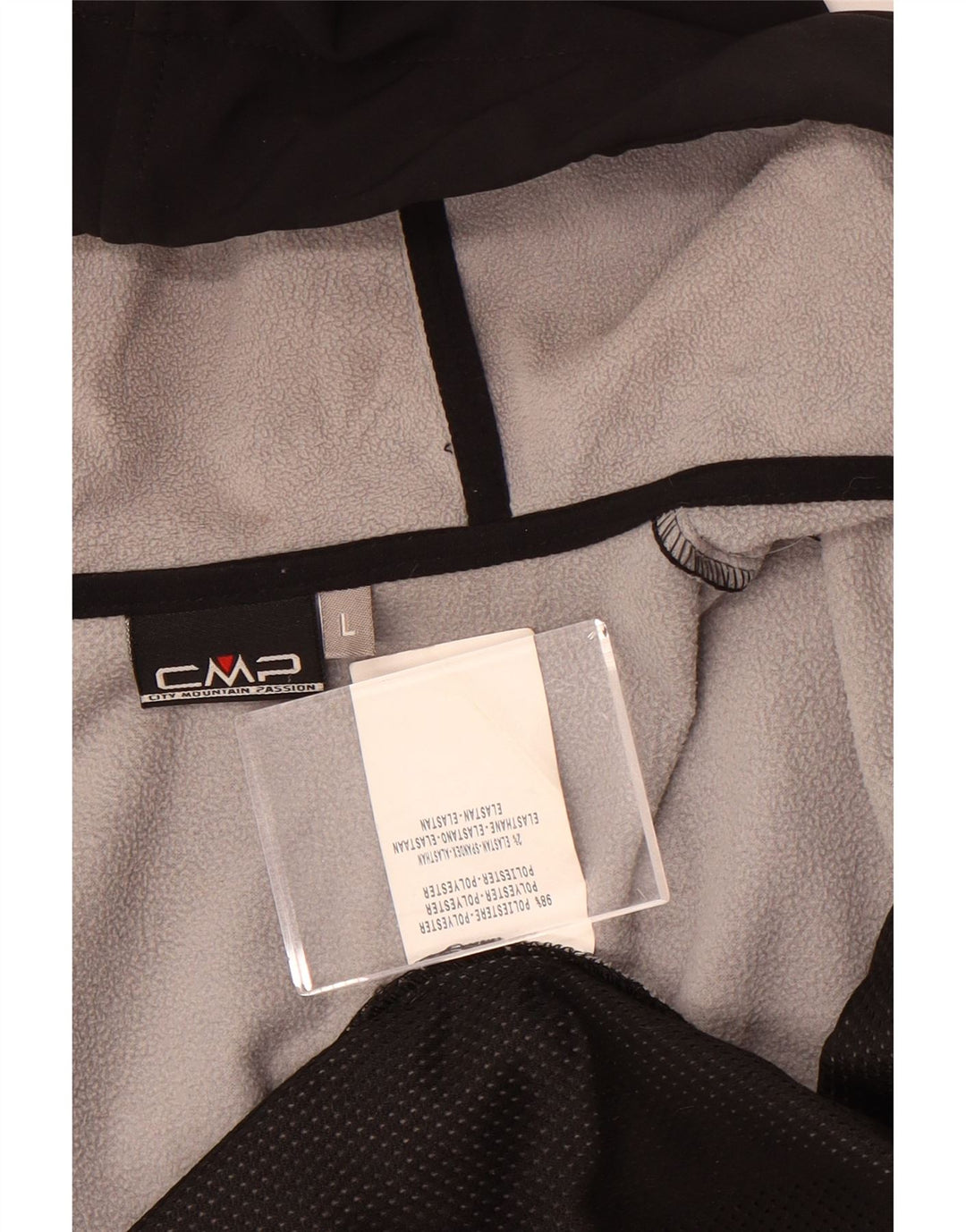 Męska kurtka wiatrówka z kapturem CMP UK 40, duży czarny poliester z blokami kolorów