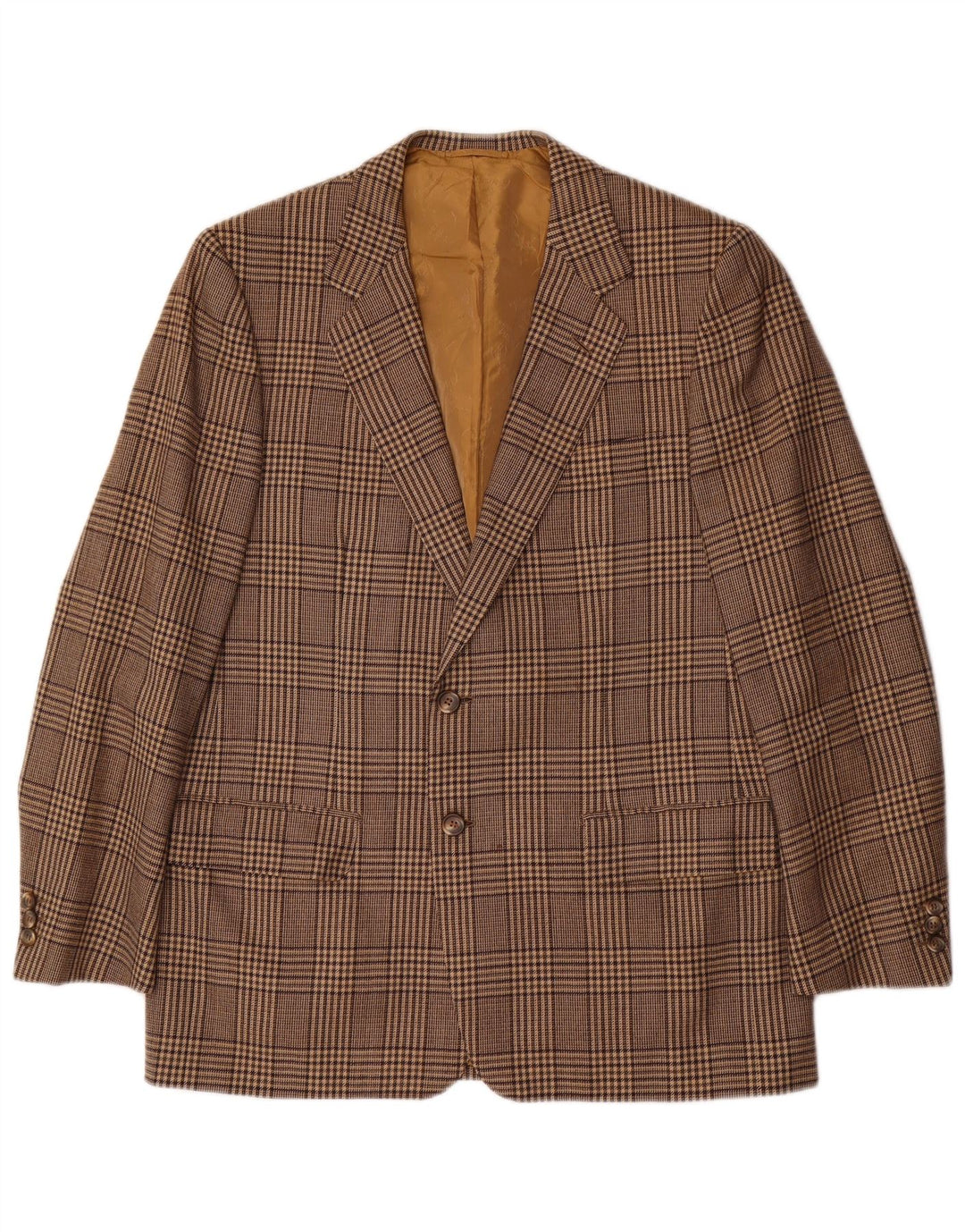 Vintage męska marynarka zapinana na 2 guziki UK 42 XL, brązowa wełniana kratka