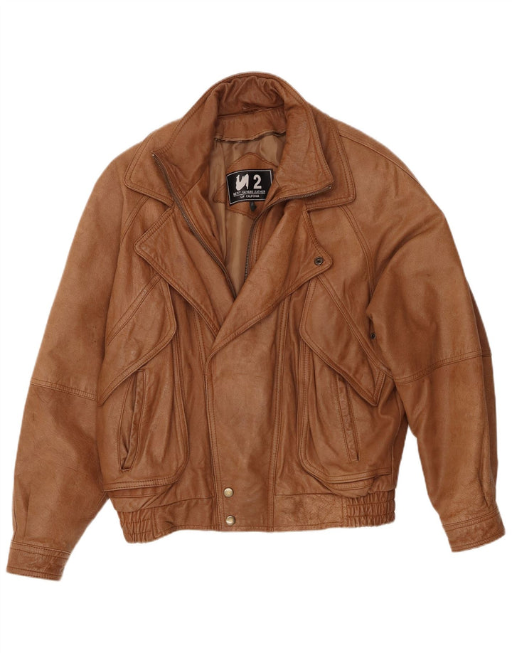 Vintage męska kurtka skórzana bomber UK 38 średniej wielkości brązowa skóra