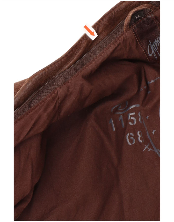 GIPSY Męska wąska skórzana kurtka UK 42 XL Brązowa skóra