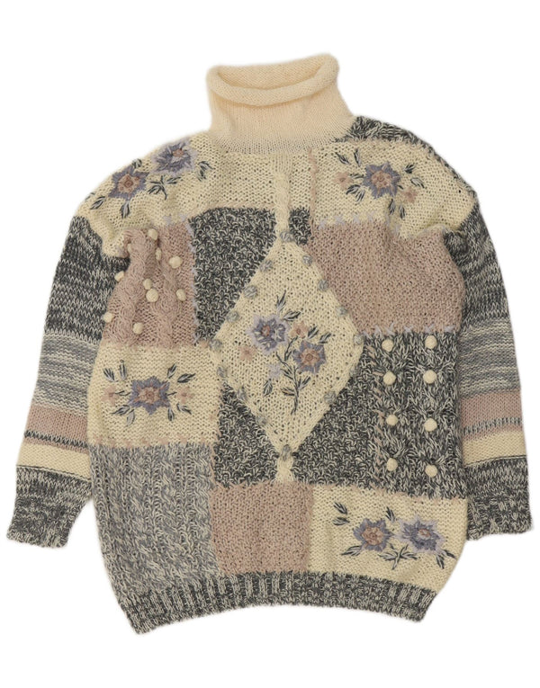 Sweter damski w stylu vintage z wywijanym dekoltem UK 16, duży, wielokolorowy