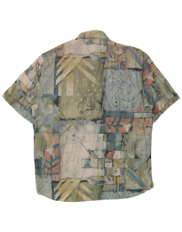 Koszula męska z krótkim rękawem w stylu vintage, rozmiar 41/42, duża, zielona, geometryczna wiskoza