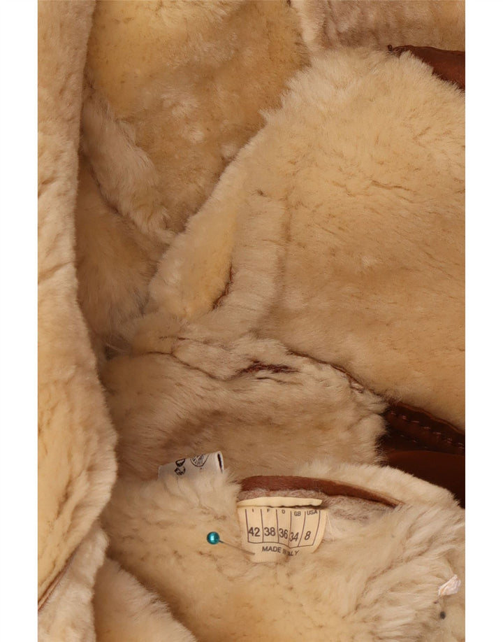 Vintage damska, oversize'owa kurtka shearling US 8, średnia brązowa skóra