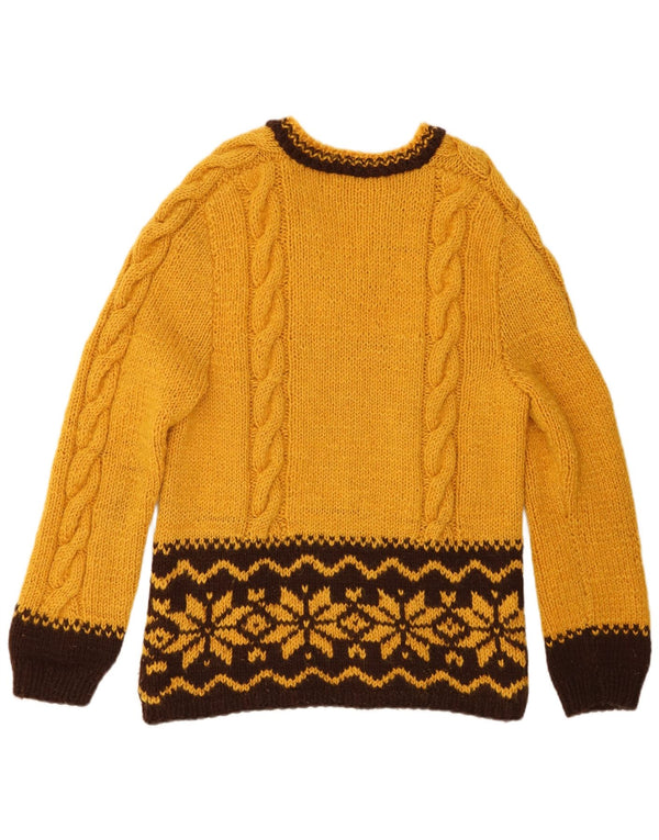 Sweter damski w stylu vintage z dekoltem w kształcie litery V, UK 14, średni żółty Fair Isle