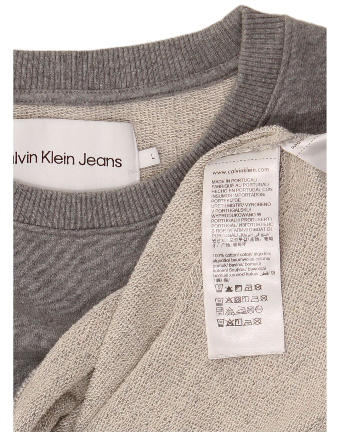 CALVIN KLEIN JEANS Męski sweter z grafiką, duży, szary, bawełniany