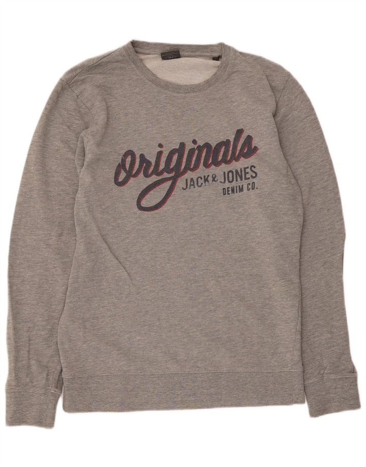 Męska bluza z grafiką Jack & Jones, mała, szara, bawełniana