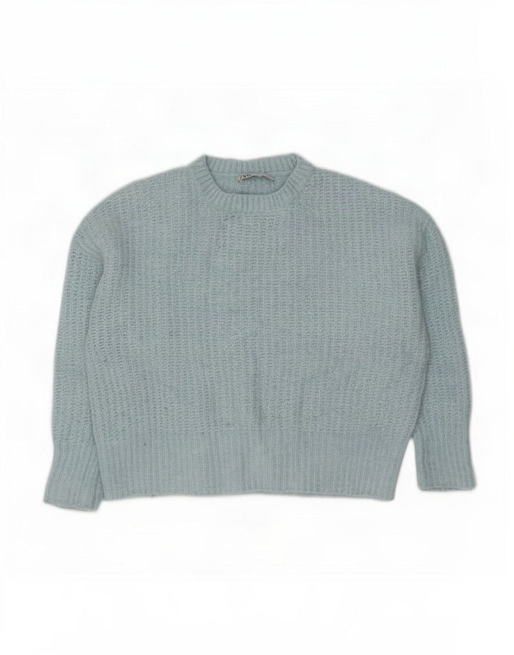 Damski sweter oversize z okrągłym dekoltem Zara UK 14, średni niebieski poliester
