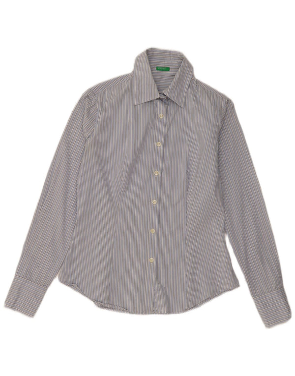 BENETTON Womens Shirt UK 10 Small Blue Pinstripe