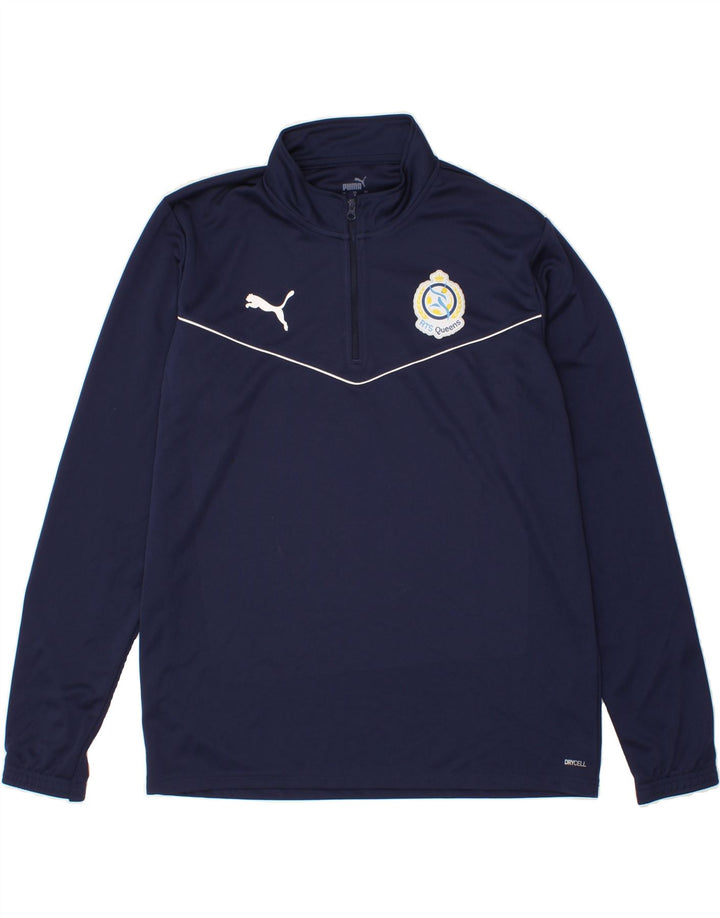 PUMA Mens Zip Neck Pullover Tracksuit Top Large Navy Blue Polyester Vintage Puma and Second-Hand Puma from Messina Hembry 