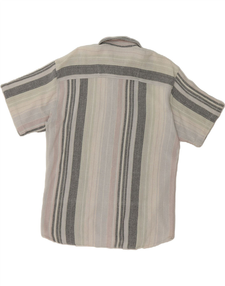 LERROS Mens Short Sleeve Flannel Shirt Large Grey Striped Vintage Lerros and Second-Hand Lerros from Messina Hembry 