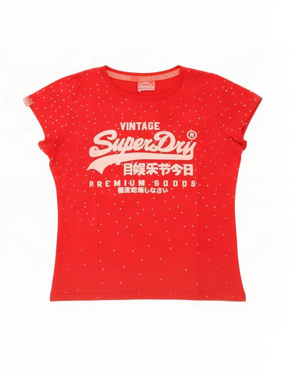 Damska koszulka z grafiką Superdry Top UK 18 XL, bawełniana w czerwone cętki