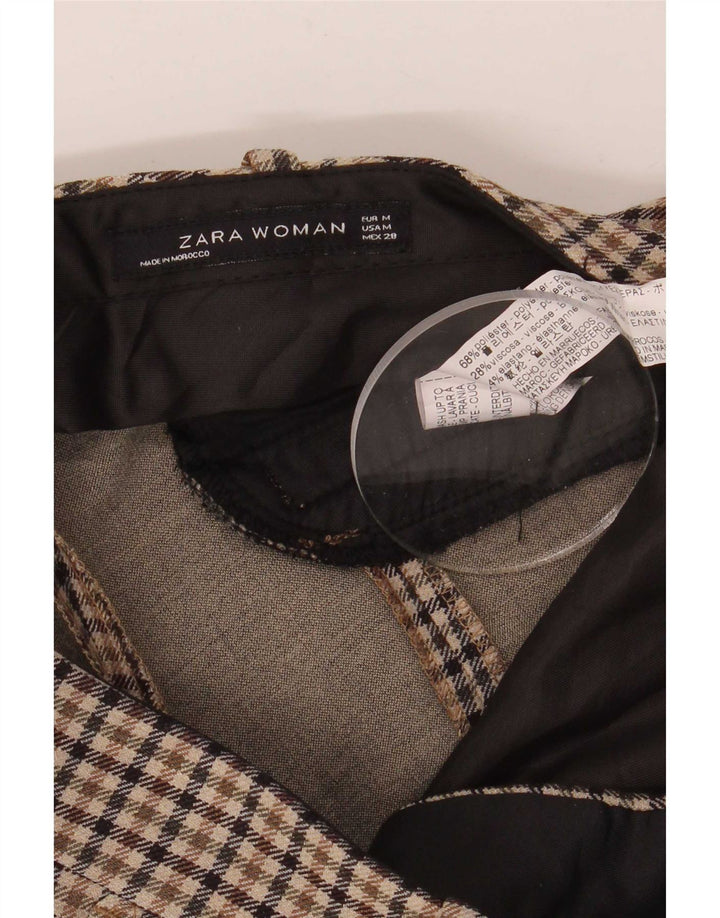 Damskie proste spodnie chino Zara, średnie W28 L28, brązowa kratka, poliester