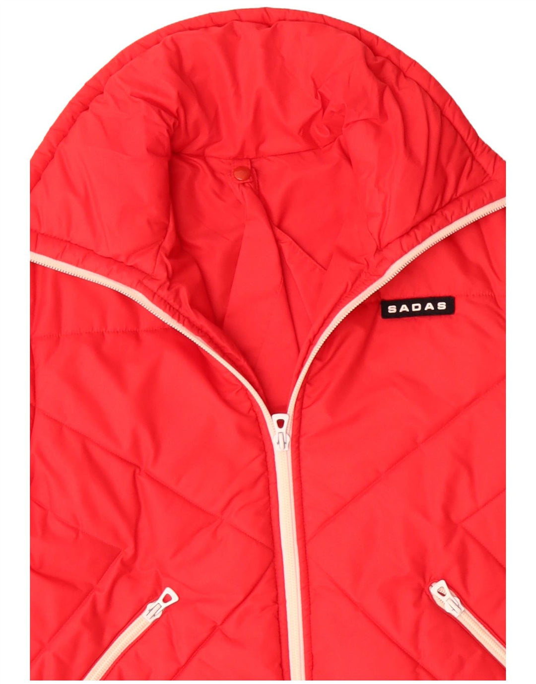 Damska ocieplana kurtka z kapturem VINTAGE UK 16, duża, czerwona, poliamidowa