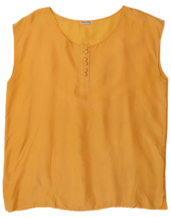 Damska bluzka bez rękawów w stylu vintage, UK 20 2XL, żółty jedwab