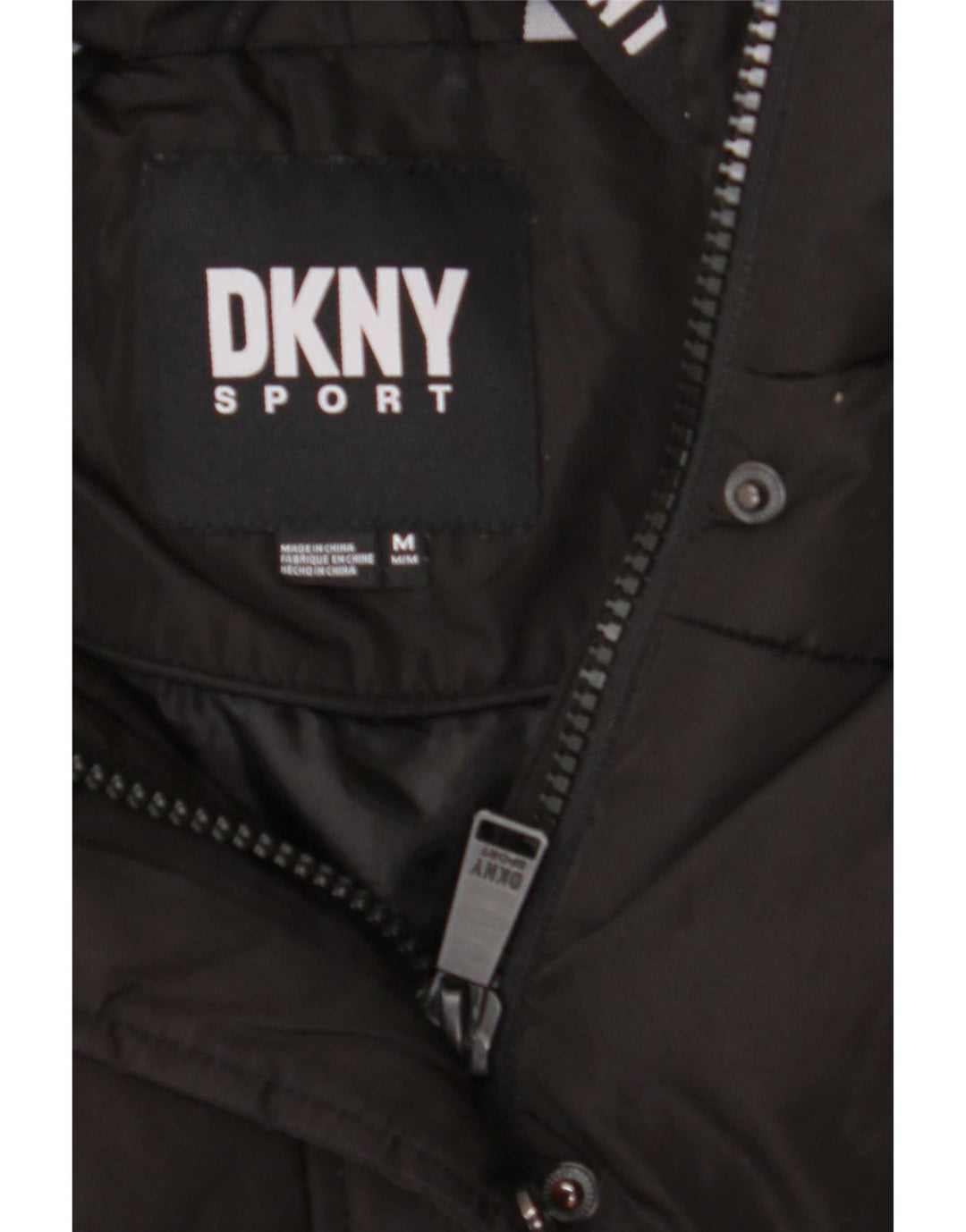 Dkny Damski płaszcz oversize z kapturem, ocieplany UK 14 Średni Czarny Poliester