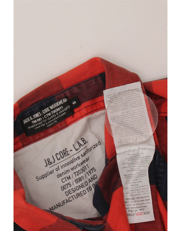 Męska koszula flanelowa JACK & JONES, mała, bawełniana w czerwoną kratę