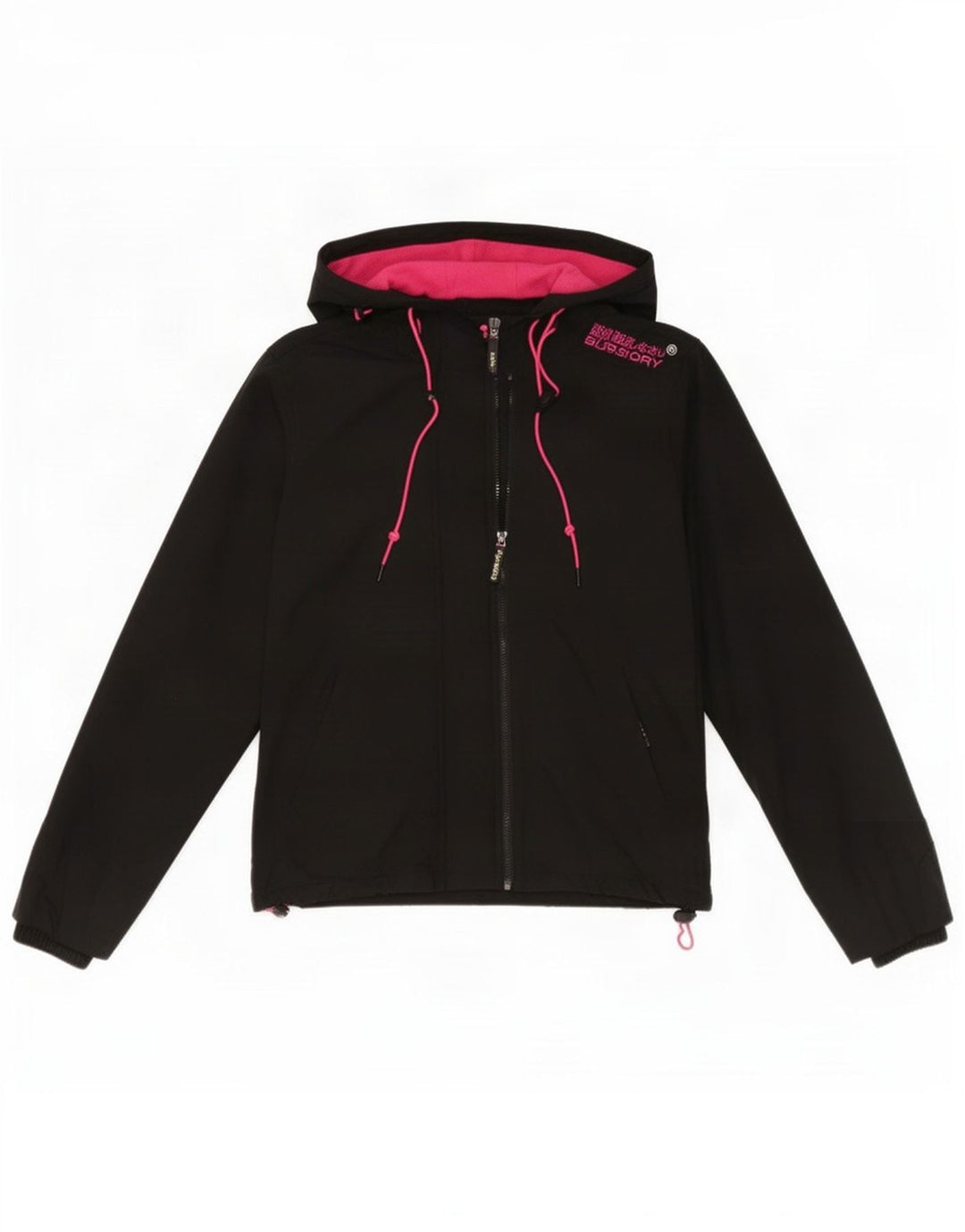 Damska kurtka wiatrówka z kapturem Superdry UK 16, duża, czarna, poliester