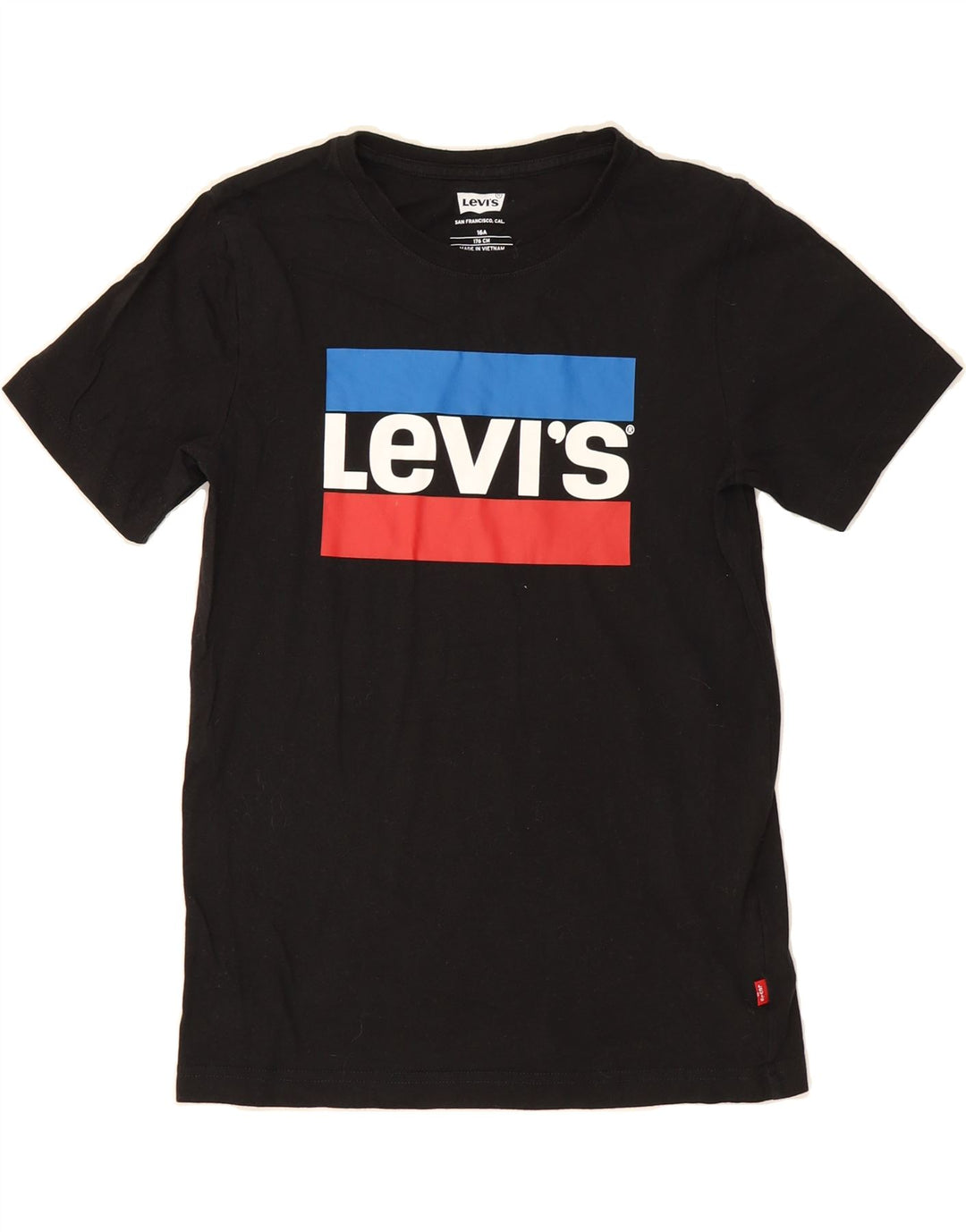 LEVI'S Boys Graphic T-Shirt Top 15-16 Years Black Vintage Levi's and Second-Hand Levi's from Messina Hembry 