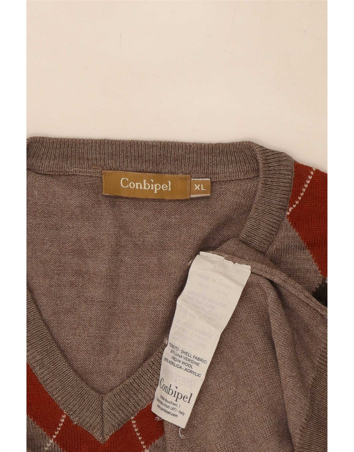 Conbipel Męski sweter z dekoltem w serek XL Szary Argyle/Diamentowa wełna
