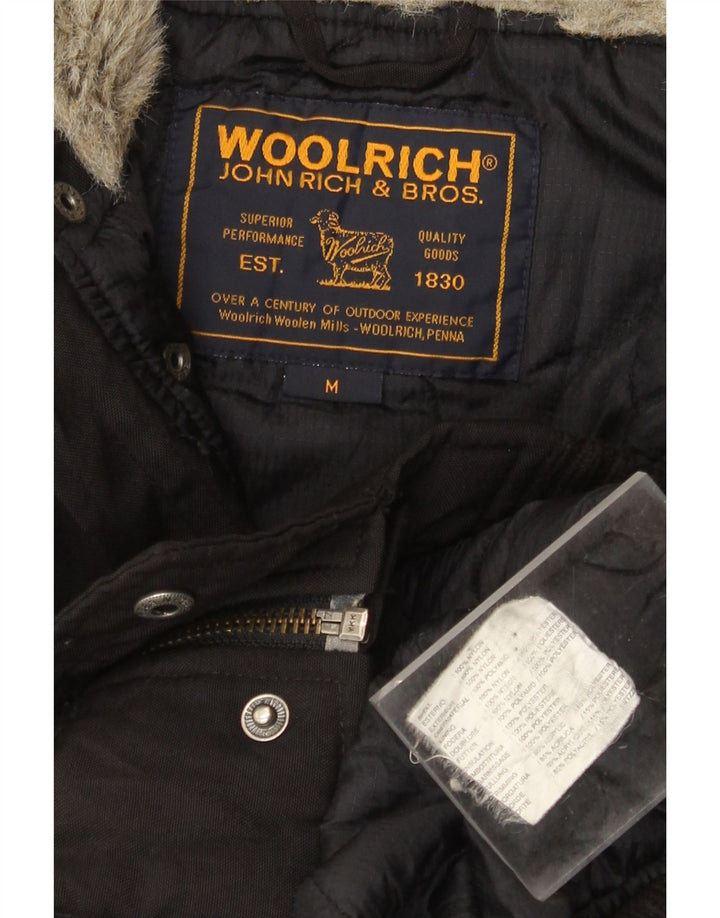WOOLRICH Męska kurtka bomberka z kapturem UK 38 Średni czarny nylon