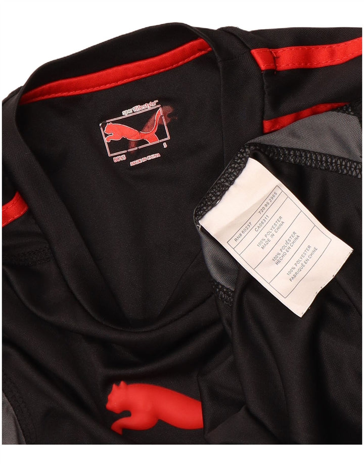 Chłopięca koszulka z grafiką PUMA z długim rękawem, 7-8 lat, mała, czarna, z blokami kolorów