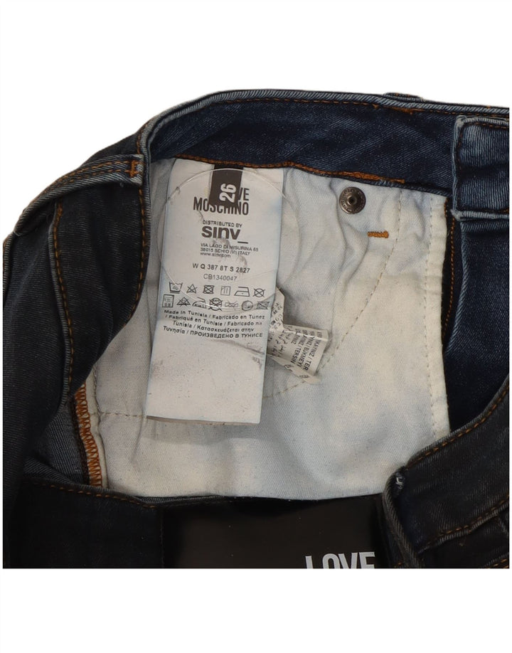 Damskie jeansy Skinny Moschino W26 L31 Granatowe, patchworkowe, bawełniane