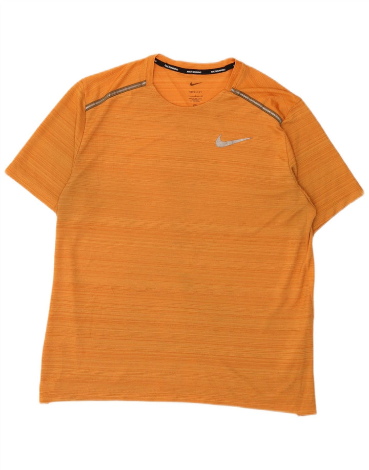 Męski T-shirt Nike Dri Fit, duży, pomarańczowy, poliestrowy w prążki