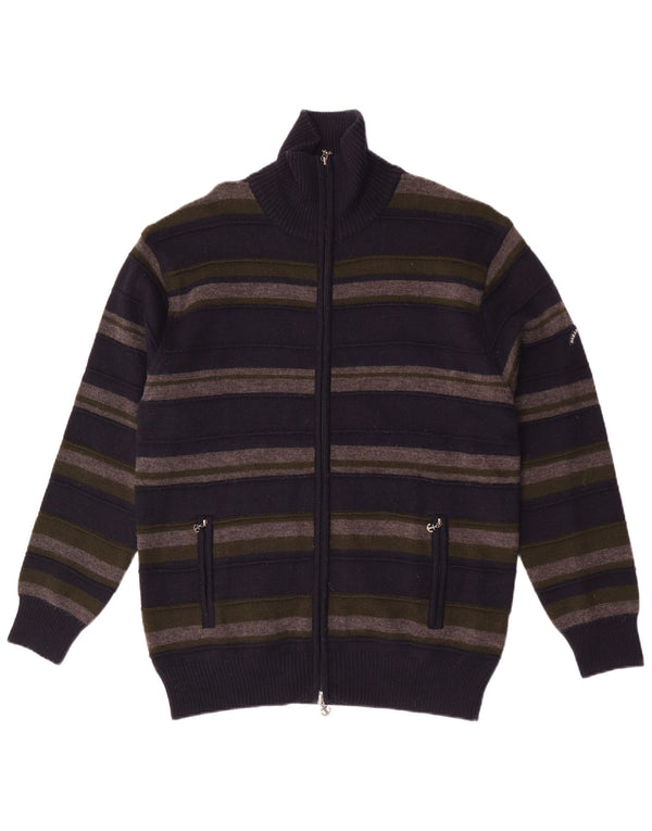 Vintage męski sweter kardigan 2XL granatowa wełna merynosów w paski