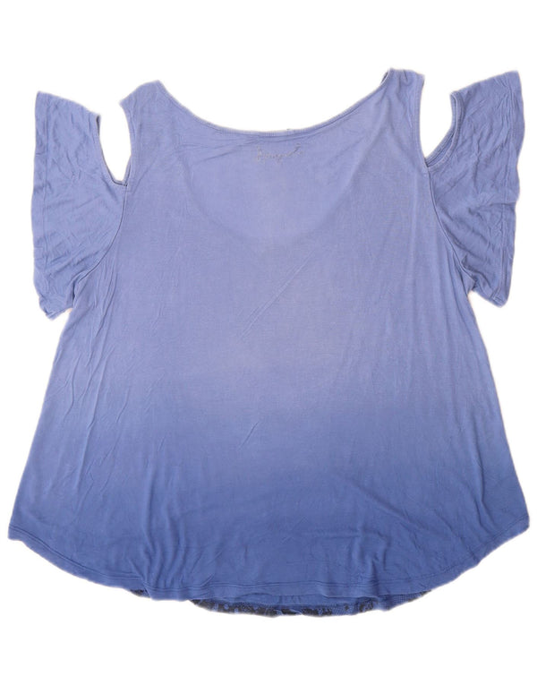Damski top Desigual z grafiką i odkrytymi ramionami UK 16, duży, niebieski w kwiaty