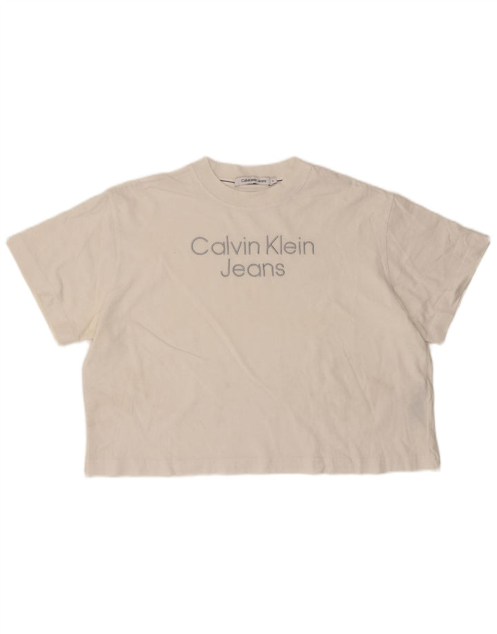T-shirt damski Calvin Klein Jeans Crop Graphic Top UK 14 Średni biały
